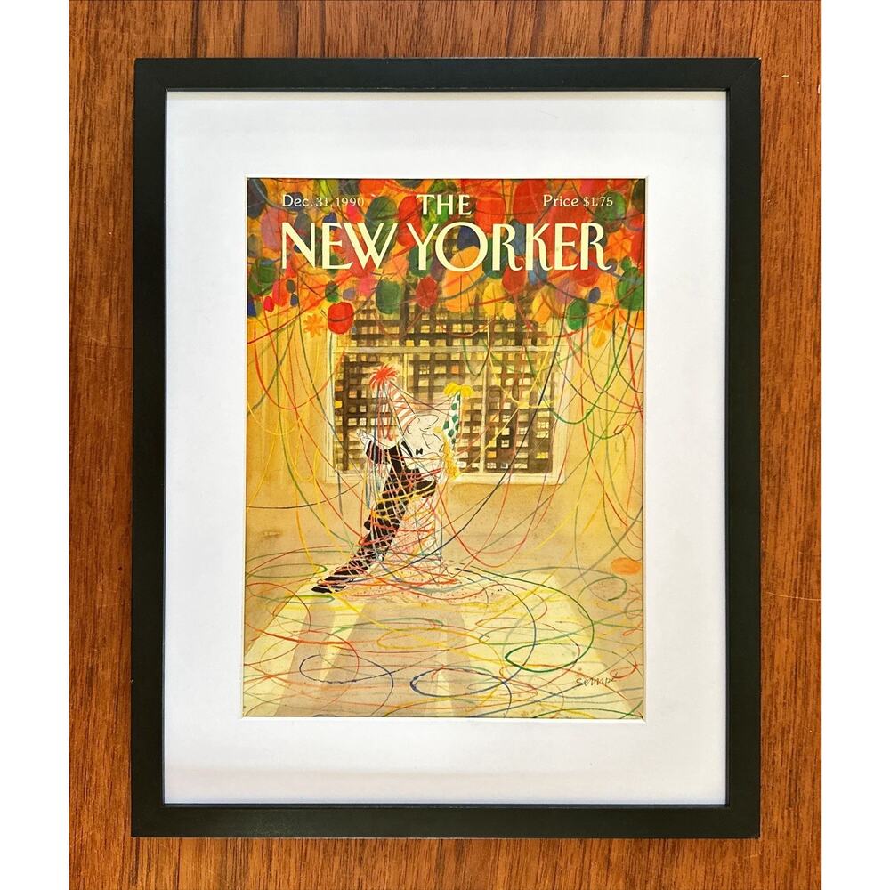 Framed 1990 The New Yorker December 31 J.J. Sempe New Years Party